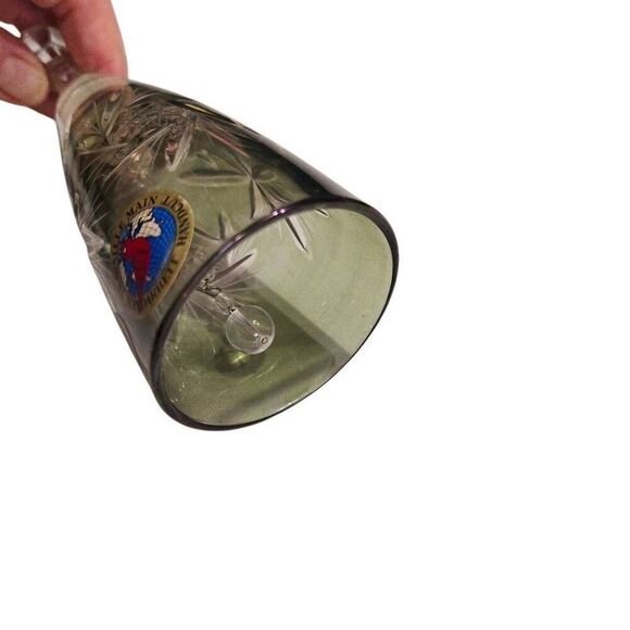 Vintage 24% Lead Crystal Cut to Clear Etched Iridescent Green Bell Hofbauer Byrd - Picture 6 of 8